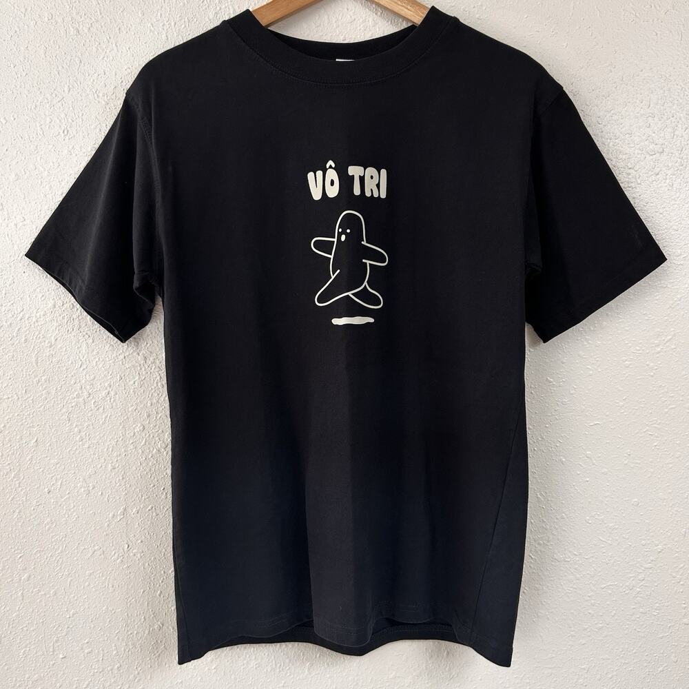 Lapin Fou Vô Tri Art Graphic Print Black Crew Neck Men's T-Shirt Size M